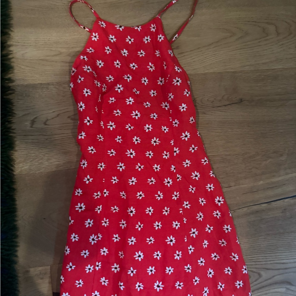 Zara Red Dress with White Floral Pattern